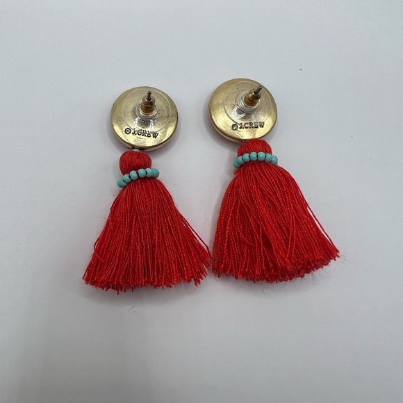 J. Crew Red Beaded Tassel Stud Earrings and Dust Bag. - Picture 4 of 9